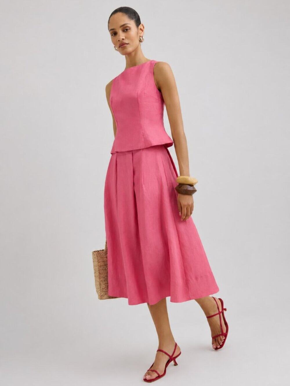 NWOT Reformation Moya Linen Top and Skirt Two-Piece Set Pink, Size 4